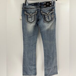 Miss me Y2K 90s 2000s blue buckle distress embroidered bootcut jeans 29x33 Long